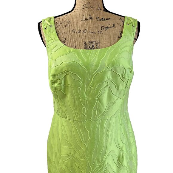 Per Se Lime Green Silk Cotton Textured Sleeveless Bodycon Knee-Length Dress Sz 4 - Picture 2 of 16
